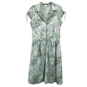 Peruvian Connection Floriana Dress Women 16 Teal Green Floral Pima Cotton Midi